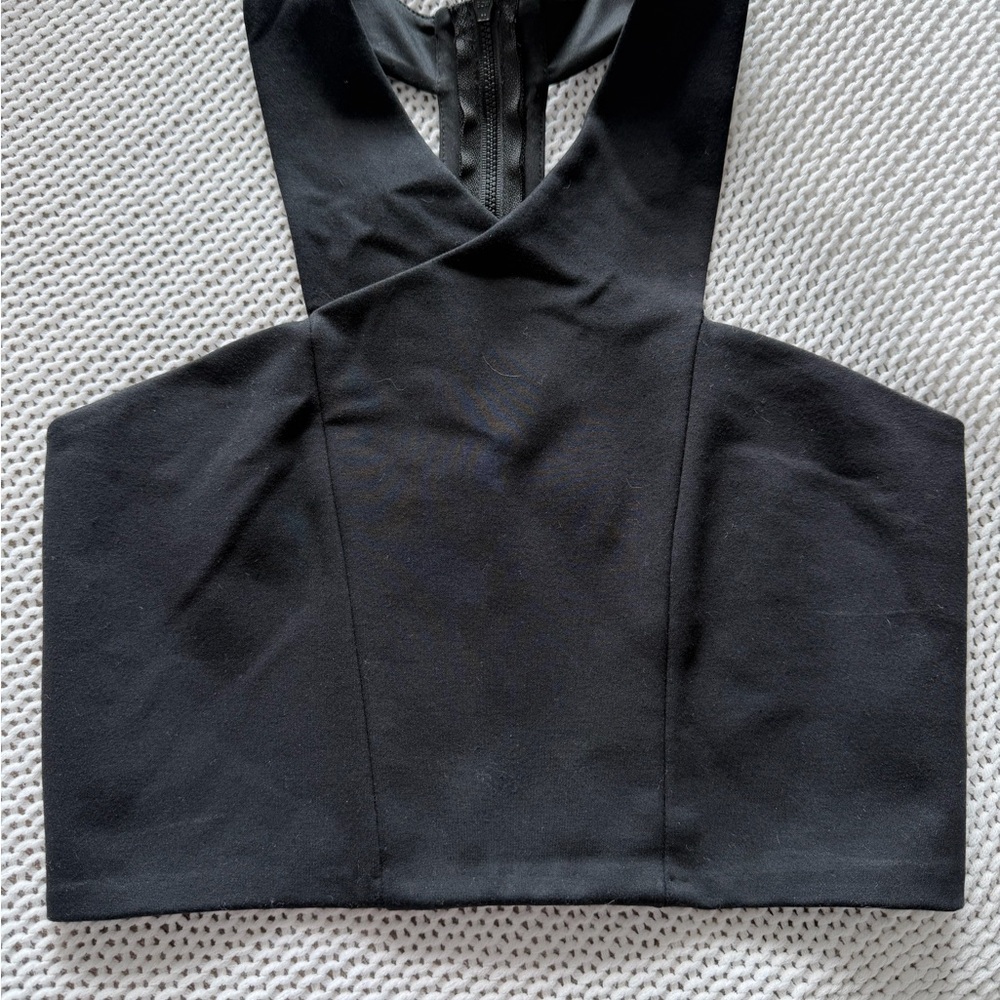 Express Black Structured Cross Front Crop Top Siz… - image 2